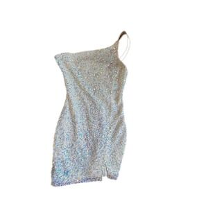 Midnight Doll Sequin Dress Womens‎ XS White Good One Shoulder Mini WXE17972